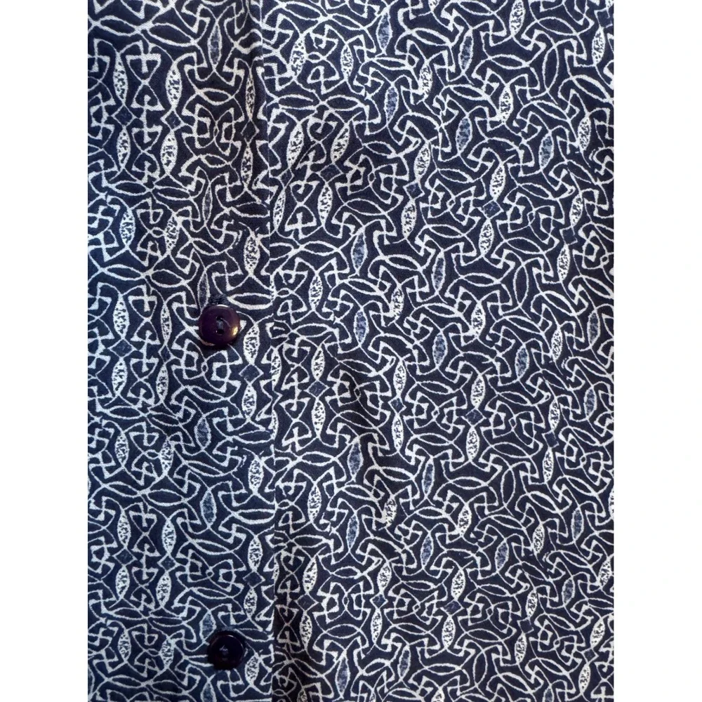Lane Bryant 100% Silk Blouse Navy Blue Geometric Print Button Down Plus Sz 26/28